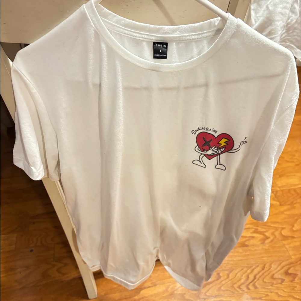 White Graphic T-Shirt with Heart Design